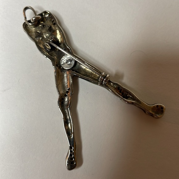 Vintage Silver Rhinestone Ribbons Wrapped On Human Figurine Brooch & Pendent - Picture 5 of 7